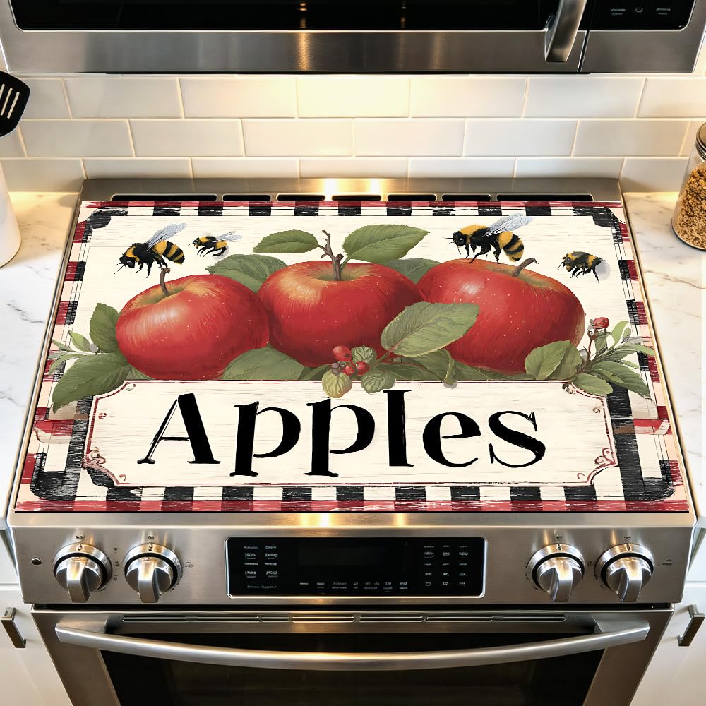 Stove Mat 28.35 x 20.47 Inch Christmas Fireplace and Tree Design Cozy Living Room Holiday Scene Decorative Kitchen Countertop Cover Reusable Flexible Mat for Gas Range Electric Stove Home Winter Décor
