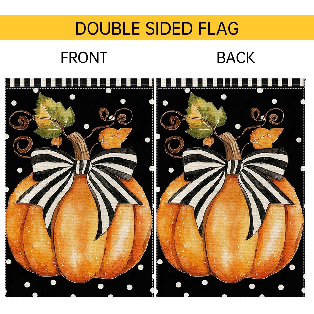 Fall Garden Flag For Outdoor Decor Thanksgiving Garden Flags Autumn Stained Glass Pumpkin Maple Leaf Double Sided Small Burlap Outside Porch Lawn Yard Flags Decorations 12.5x18 Inch