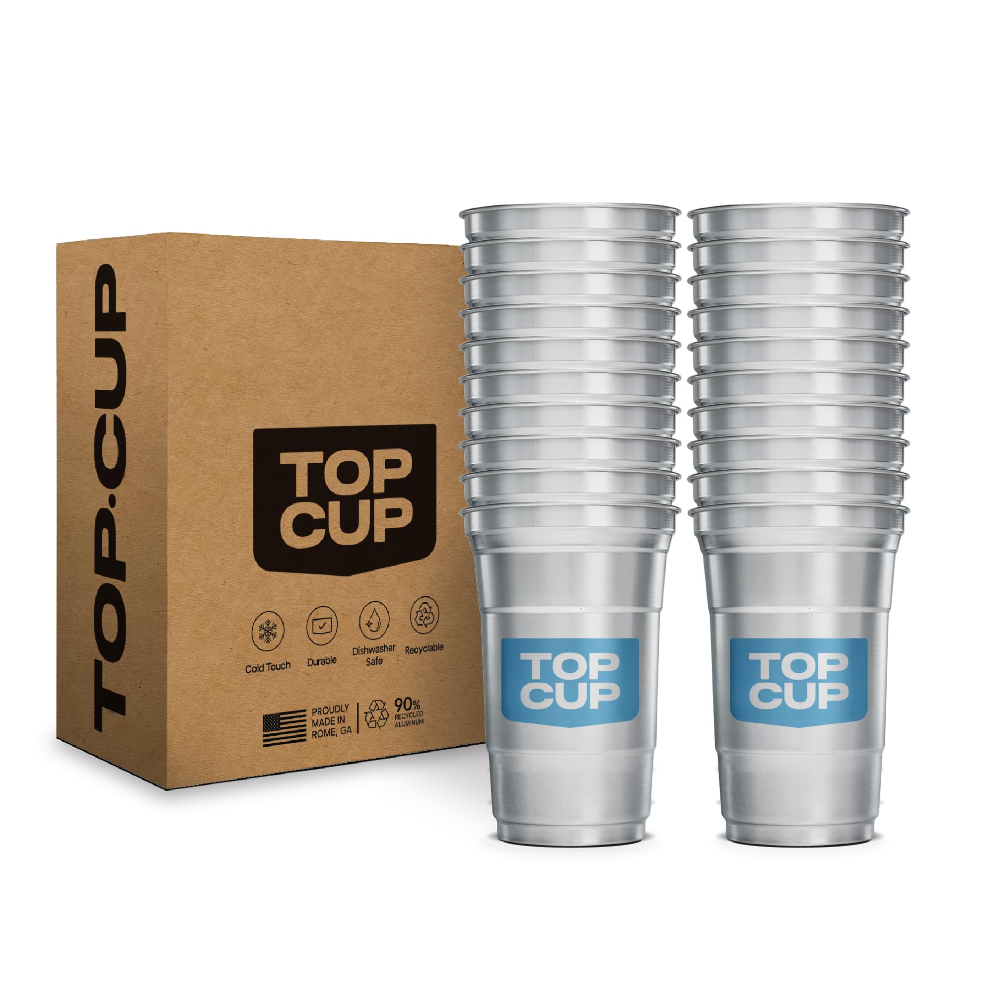 Top Cup America's 250th Birthday 20 oz Reusable Aluminum Party Cups 20 Count | Durable, Reusable & Recyclable, Made in USA
