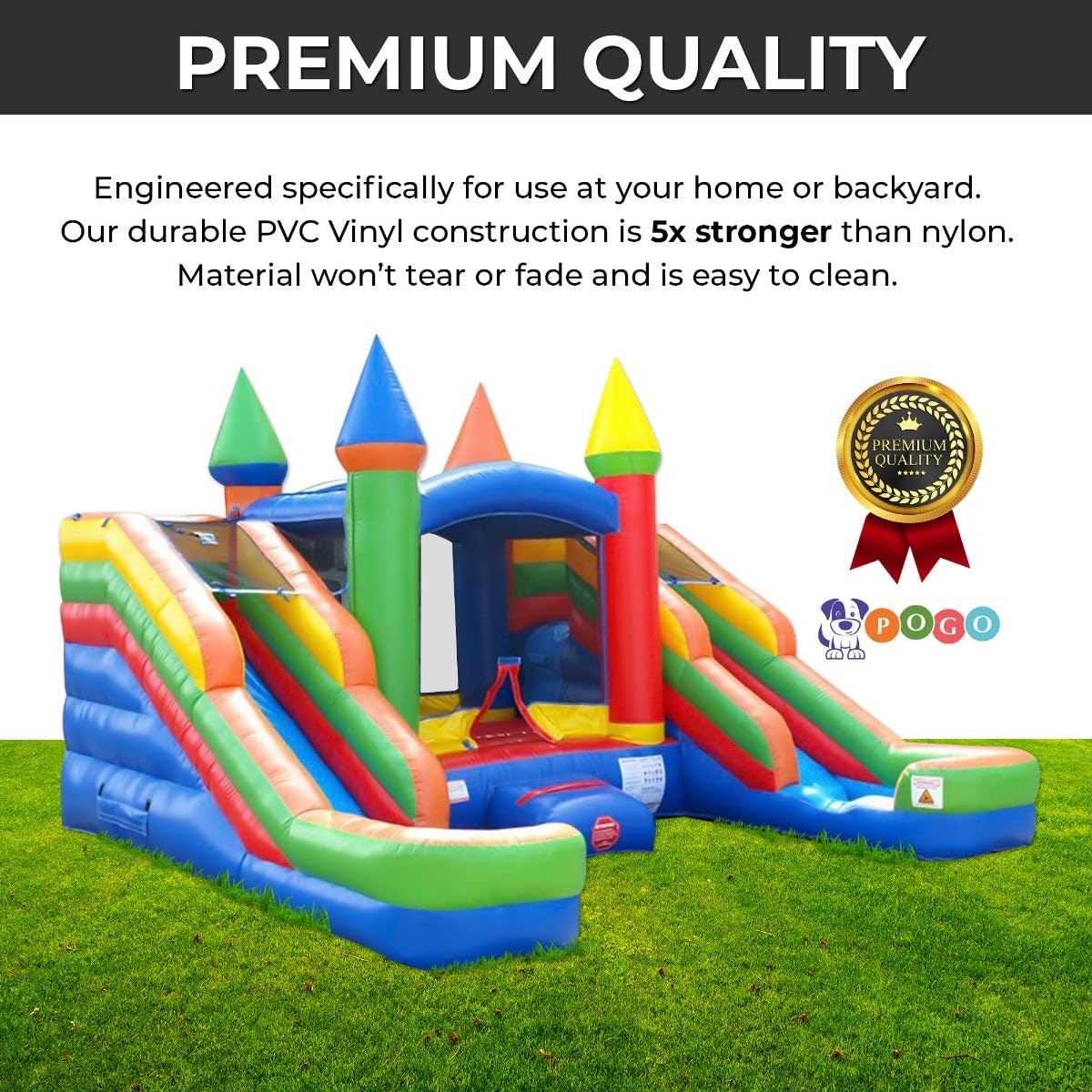 Crossover Tropical Double Water Slide Bounce House Combo, 16.5 x 15 x 11 Foot, PVC Vinyl Inflatable Bouncy House for Kids, Wet or Dry Slides, with Stakes, Storage Bag and 1 HP Blower