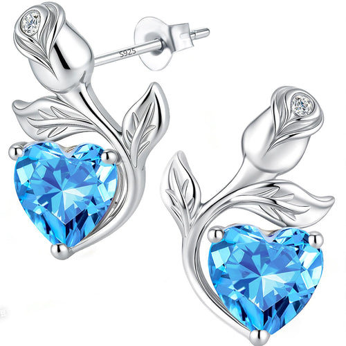 0.8CT Rose Heart Earrings Option of Sapphire Moissanite Stud Earrings Lab-Grown Earrings Birthstone Earrings for Women S925 Sterling Silver Post D Color VVS1 Clarity Ideal Gift for Wife Mother for Birthday Anniversary Mothers Day Gift for Mom Conveying I