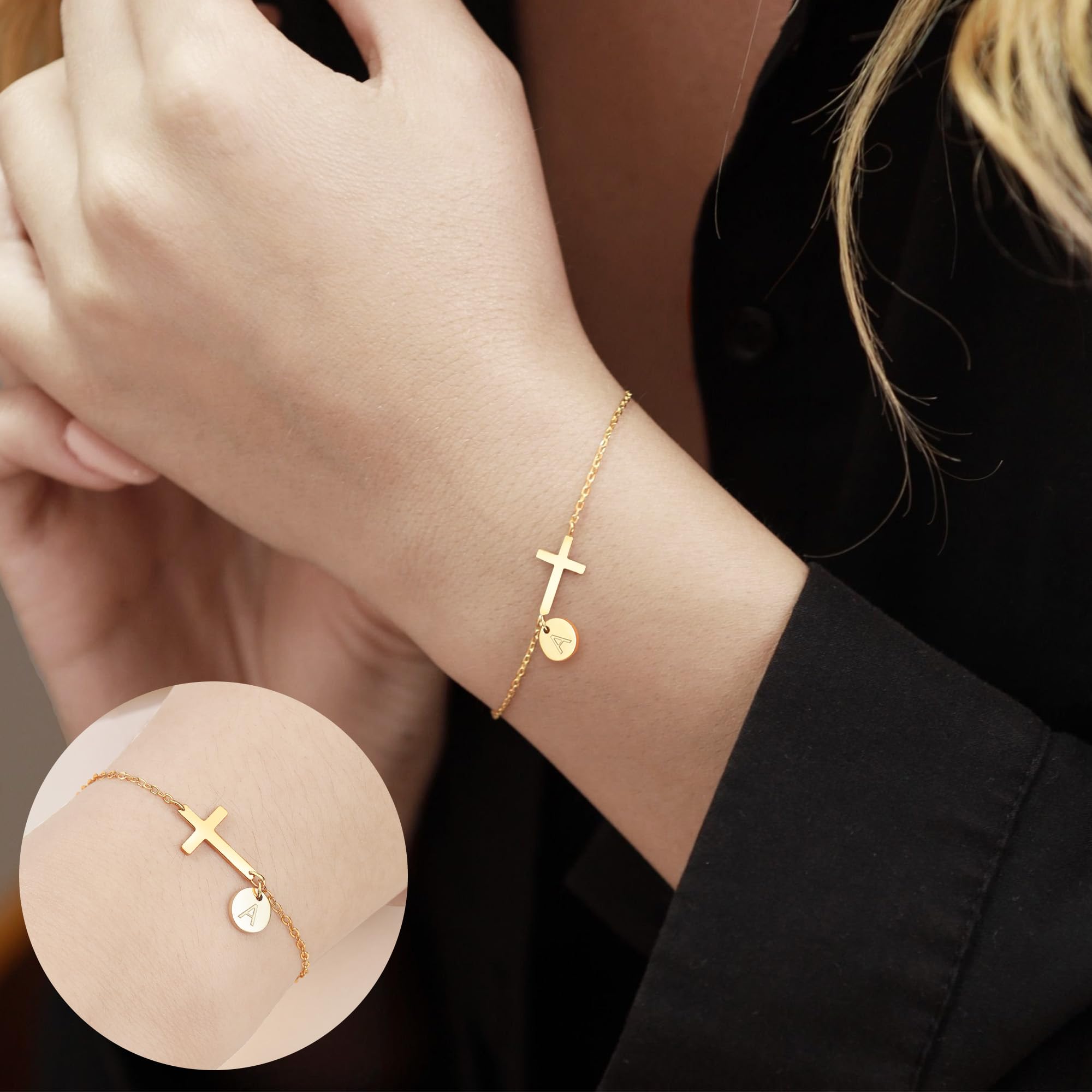 Stocking Stuffers for Teens Women, Cross Bracelet for Women Graduation Gift Dainty Cross Bracelet with Initials Christian Gifts for Women Teen Girl Gift Confirmation Baptism Religious Jewelry Birthday Mothers Day Gifts