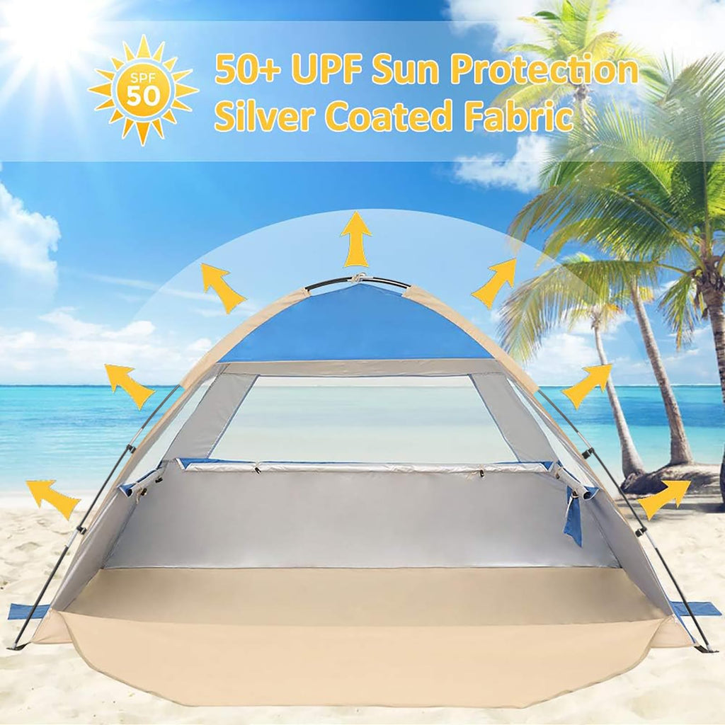 Gorich Beach Tent Sun Shelter for 3/4/6/8/10 Person with UPF 50＋ UV Protection, Lightweight & Easy Setup Beach Shade Canopy, Portable Beach Shade Tent Beach Cabana