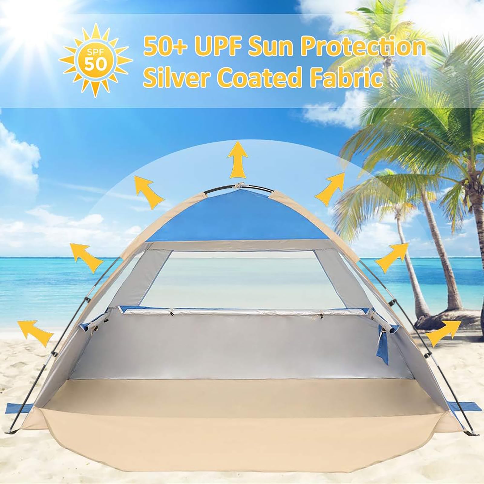 Gorich Beach Tent Sun Shelter for 3/4/6/8/10 Person with UPF 50＋ UV Protection, Lightweight & Easy Setup Beach Shade Canopy, Portable Beach Shade Tent Beach Cabana