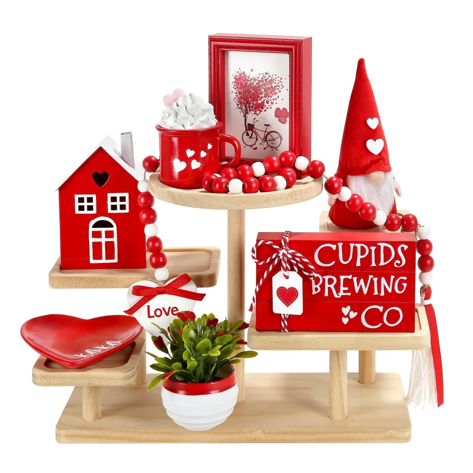 Christmas Decorations 8 PCS Tiered Tray Decor Set, Cute Tabletop Christmas Decor for Home Office Shelf Mantel Coffee Bar Xmas Table Centerpieces Tray Objects Holiday Decoration Set