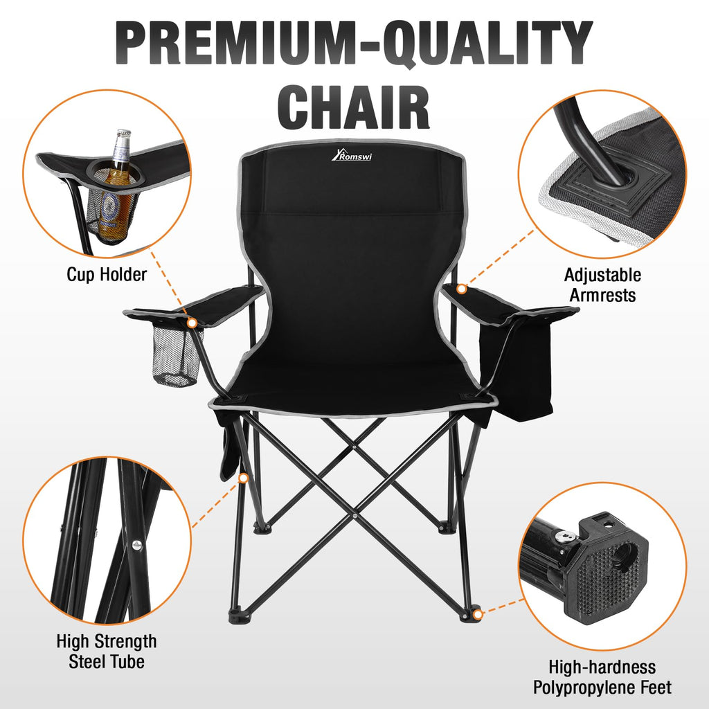 Camping Chairs for Adults 2 Pack, Folding Chair with 4-Can Cooler Bag & Cup Holder, Portable Heavy Duty Outdoor Chair with Mesh Back for Camping, Beach, Lawn, Fishing, Blue