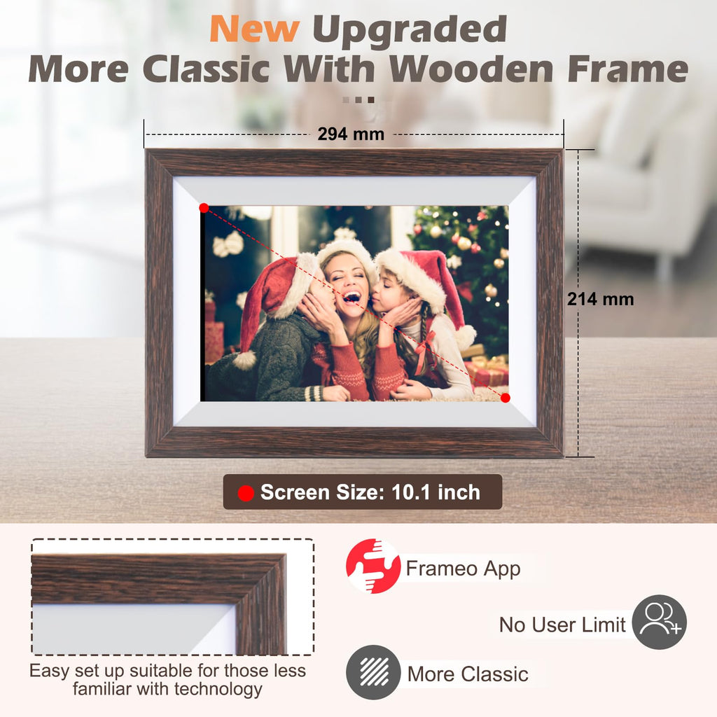 Frameo Digital Picture Frame, 10.1 Inch Smart WiFi Photo Frame with 1280x800 HD IPS Touch Screen, Auto-Rotate, Wall Mountable, Share Photos/Videos Instantly via App from Anywhere