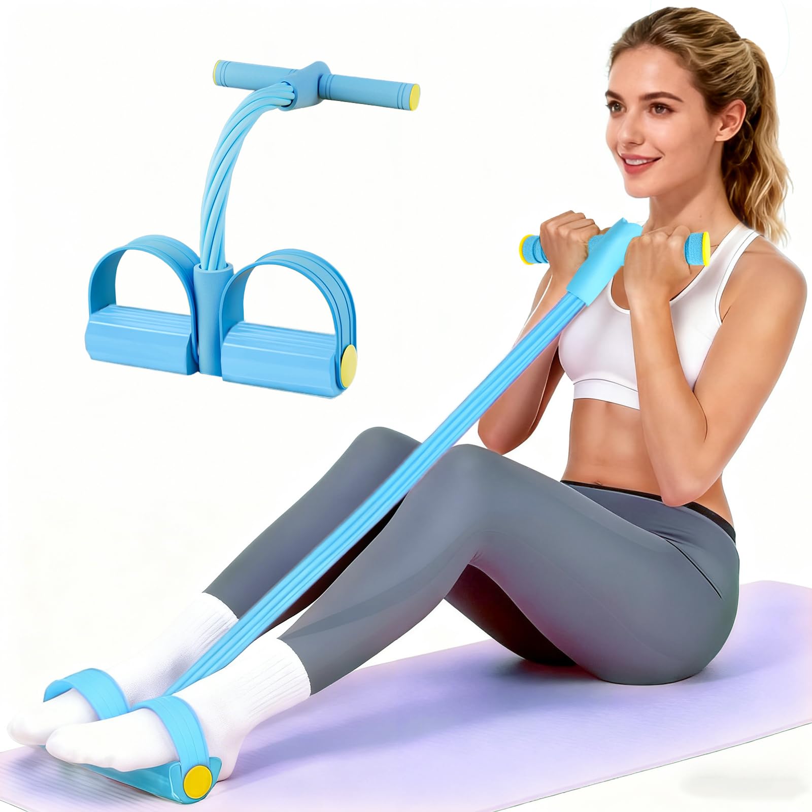 Pedal Resistance Bands with Handles, Upgrade 6-Tubes Manual Tension Training Pedal, Natural Rubber Foot Pedal Resistance Bands, Multifunction Fitness Bands for Abdomen, Waist, Arm, Leg