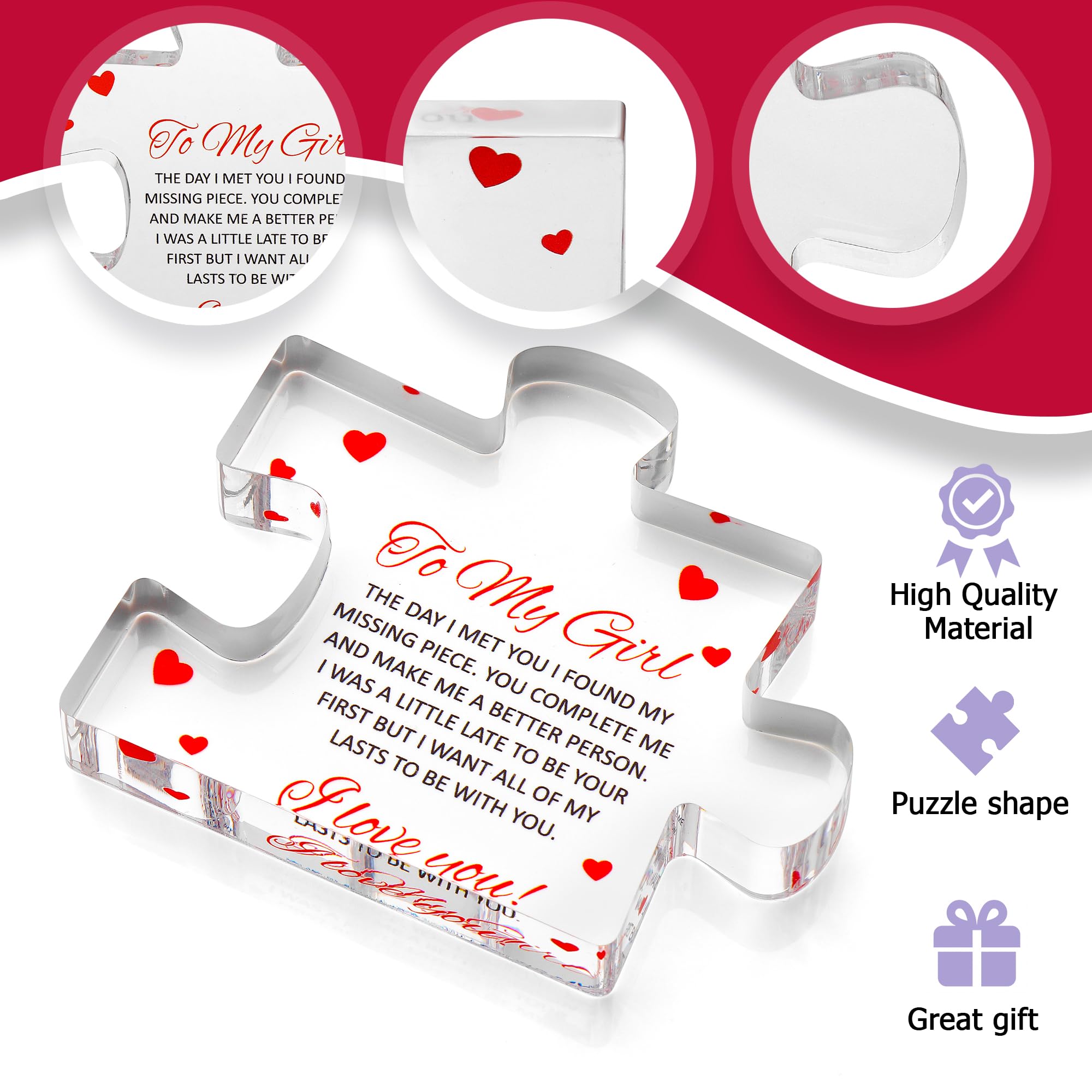 Engraved Acrylic Block Puzzle - Sentimental Gift for Her - Valentine's Day & Fiance Birthday Gift