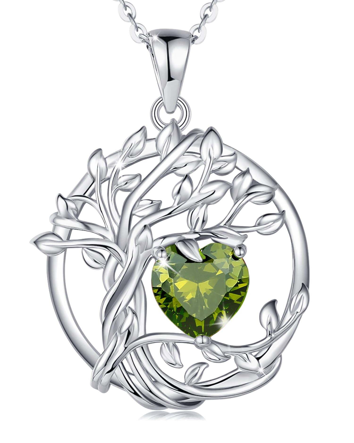 FANCIME Tree of life Birthstone necklace Sterling Silver Pendant Birthstone Necklace Gemstone Anniversary Birthday Jewelry Mothers Day Gifts for Mom Her Wife
