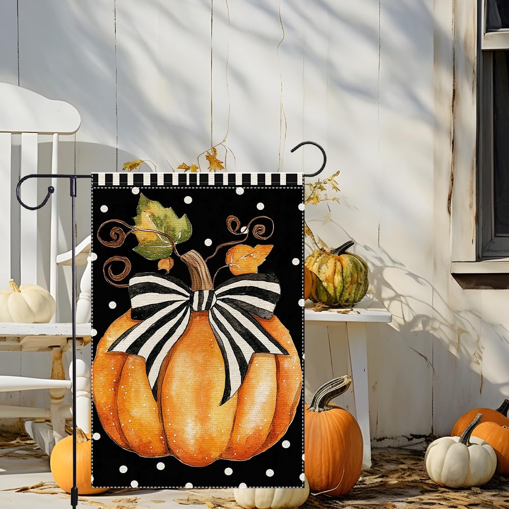 Fall Garden Flag For Outdoor Decor Thanksgiving Garden Flags Autumn Stained Glass Pumpkin Maple Leaf Double Sided Small Burlap Outside Porch Lawn Yard Flags Decorations 12.5x18 Inch