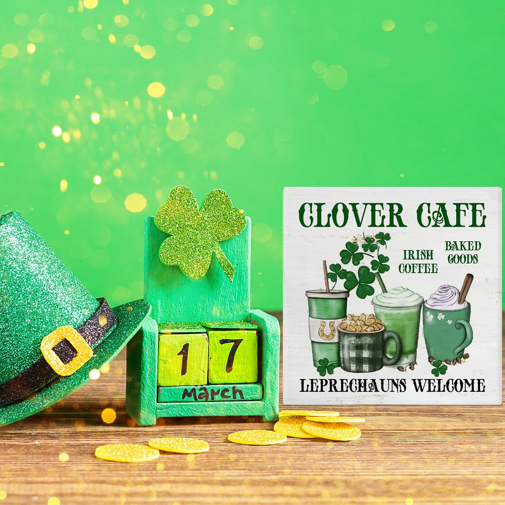 Dumyum St. Patrick's Day Decorative Sign, Wooden, 5 Inches x 5 Inches, Green, Rustic, Tabletop or Wall Mount