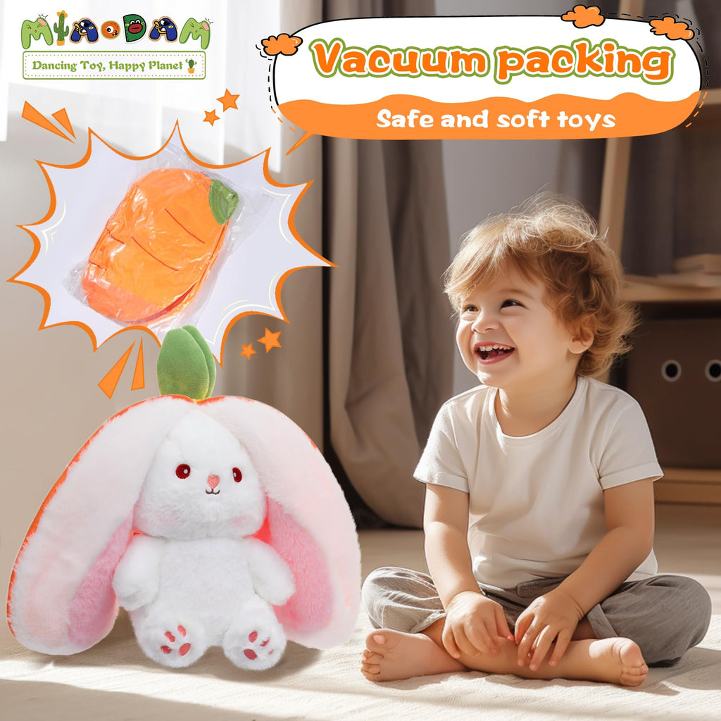 MIAODAM Bunny Stuffed Animal Reversible Cuddle Bunny Stuffed,Strawberry Bunny Transformed Rabbit Plush Zipper,Turns Into Ears Bunnies Plushies Toy Cute Stuffy Doll Easter