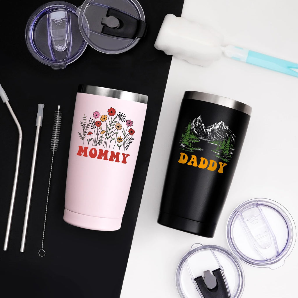 Qtencas Grandma and Grandpa Gifts, Grandparents Christmas Gifts, Grandpa and Grandma insulated Travel Tumbler Set, Gift for Grandparents on Christmas Birthday Anniversary, 20 Oz Black & White