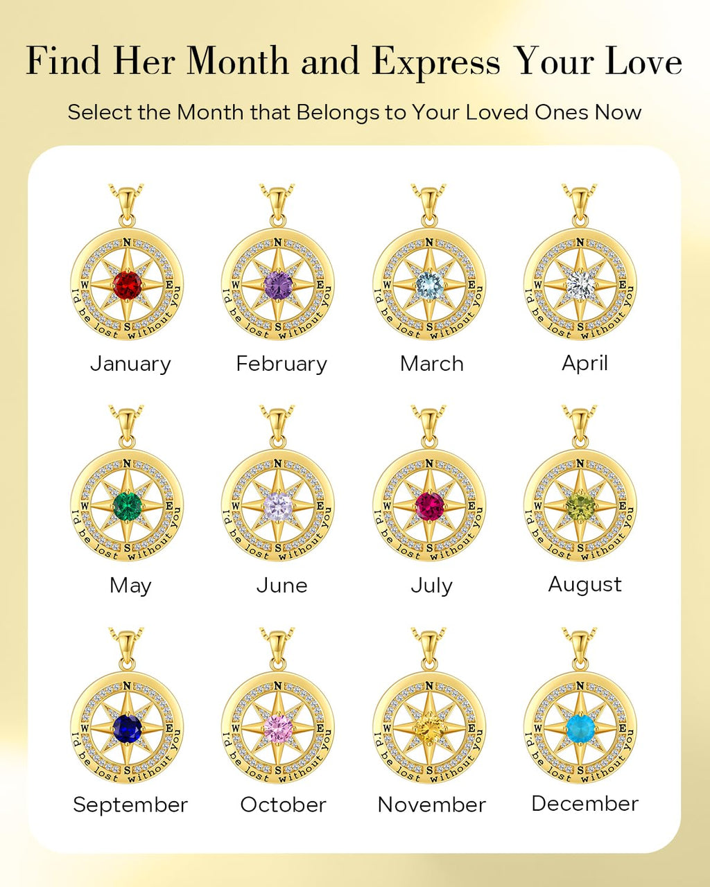 S925 Necklace Gift for Wife |Compass Jewelry |Women Anniversary |Sterling Silver |Girlfriend Birthday Gifts for Her Valentines |I'd be Lost without You |Jewel 18K Gold