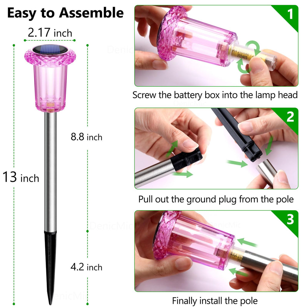 DenicMic Solar Lights Outdoor 10 Pack Waterproof 6000K Cold White LED Stainless Steel Stake Outside Lights for Yard Pathway Garden Driveway Walkway Landscape Path Lighting