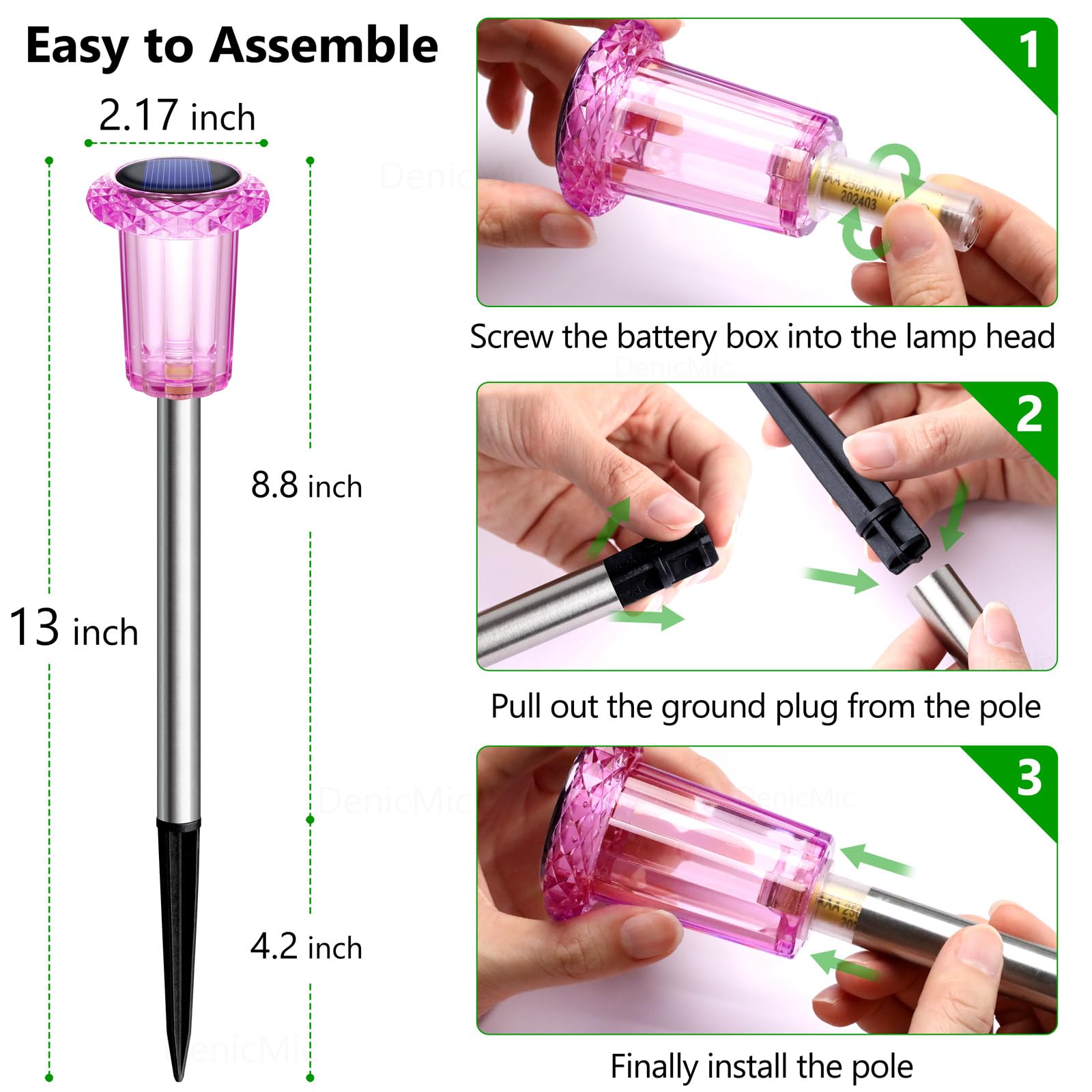 DenicMic Solar Lights Outdoor 10 Pack Waterproof 6000K Cold White LED Stainless Steel Stake Outside Lights for Yard Pathway Garden Driveway Walkway Landscape Path Lighting