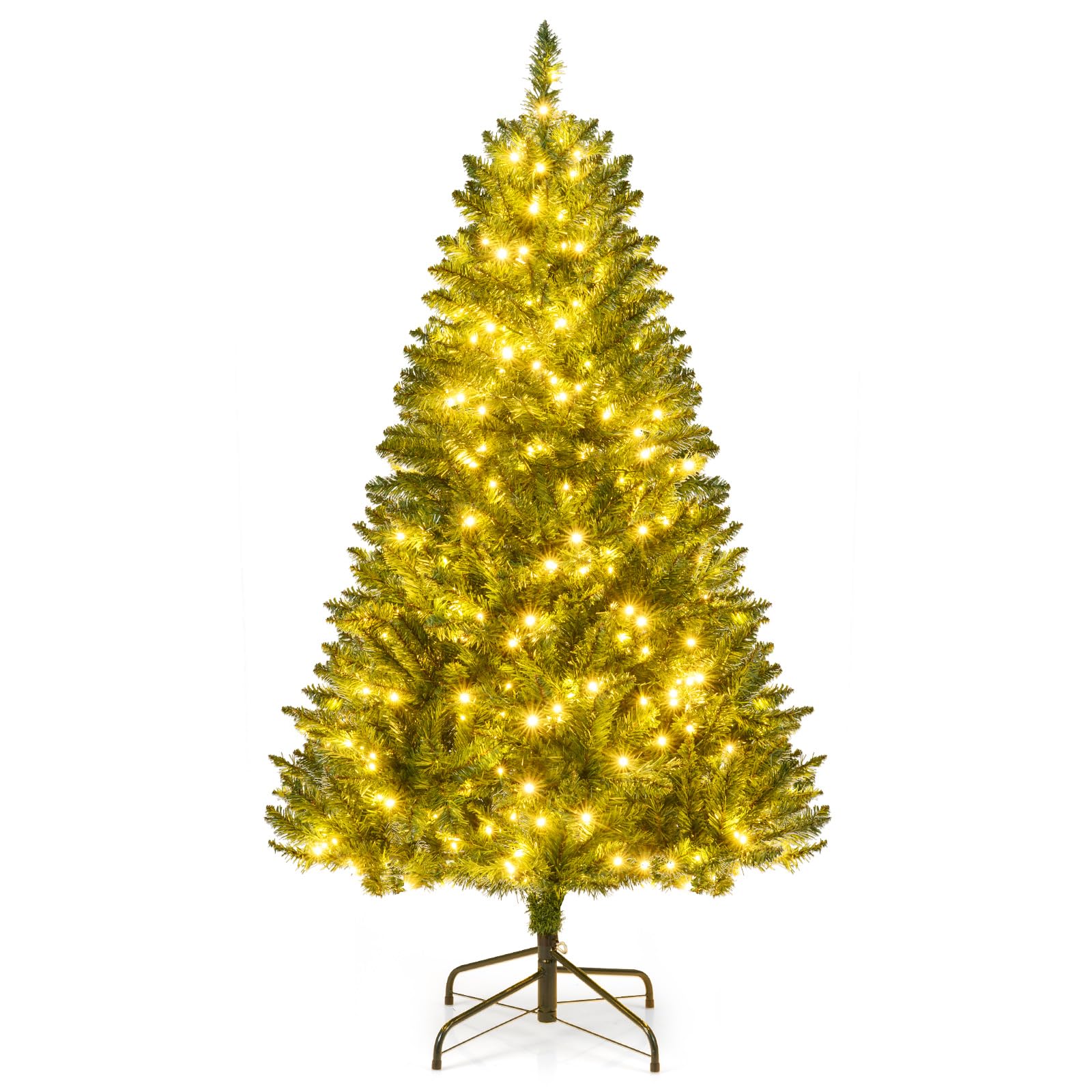 Goplus 7FT Pre-Lit Artificial Christmas Tree Auto-Spread/Close up Branches 11 Flash Modes with Multicolored 400 LED Lights & Metal Stand