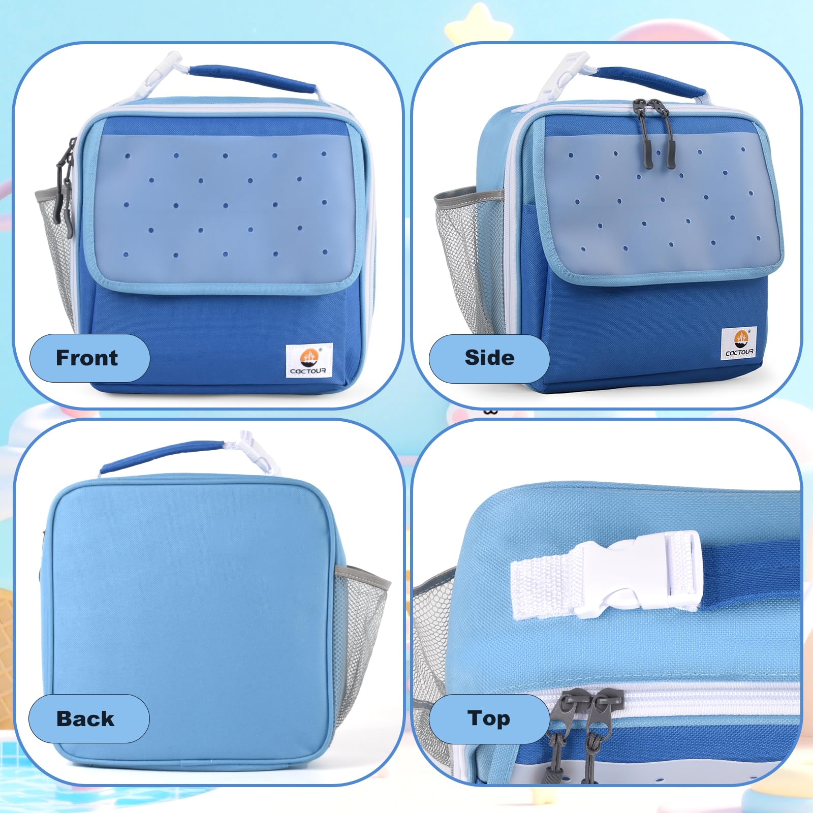 CaCTOUR Lunch Box Kids,Premium Insulated Lunchbox for Girls Boys,Soft Mini Cooler Bag Back to School Thermal Reusable Lunch Bag for Work School Picnic (Blue)