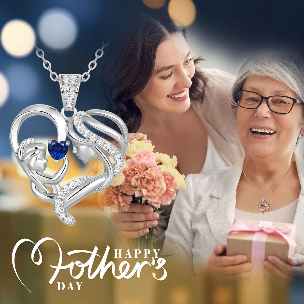 Mothers Day Gifts for Mom Wife Her Grandma, S925 Sterling Silver Birthstone Necklaces Jewelry for Women, Mother's Day Love Heart Pendant Necklace for Anniversary Birthday Christmas Day