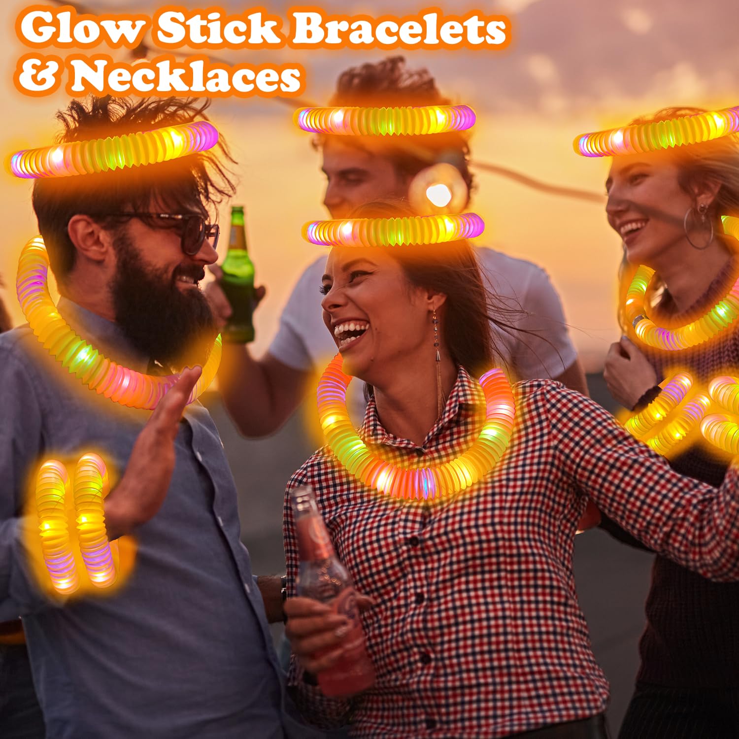 Kannove 12-24 PCS Green Glow Sticks Party Favors Supplies for Kids,4th of July LED Light up Pop Tubes for Toddlers,Neon Necklaces Bracelets Accessories,Glow Birthday Dance Camping Party Decorations