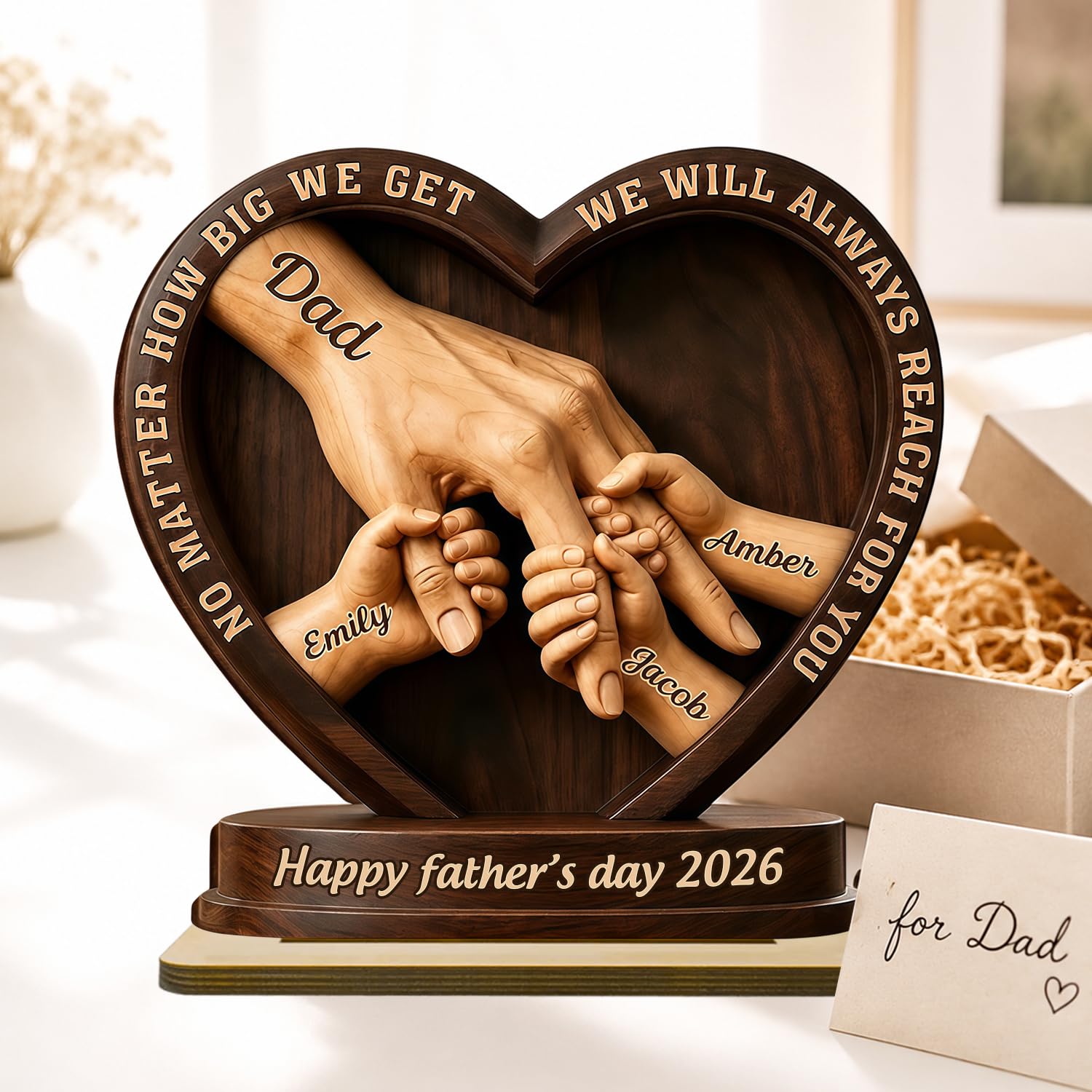 Personalized Fist Bump Dad and Kids Name Wooden Plaque, Custom Fathers Day Plaque for Dad Grandpa, Customized Sign Decorations for Daddy, Grandpa, Heartfelt Father's Day Birthday Gifts for Husband