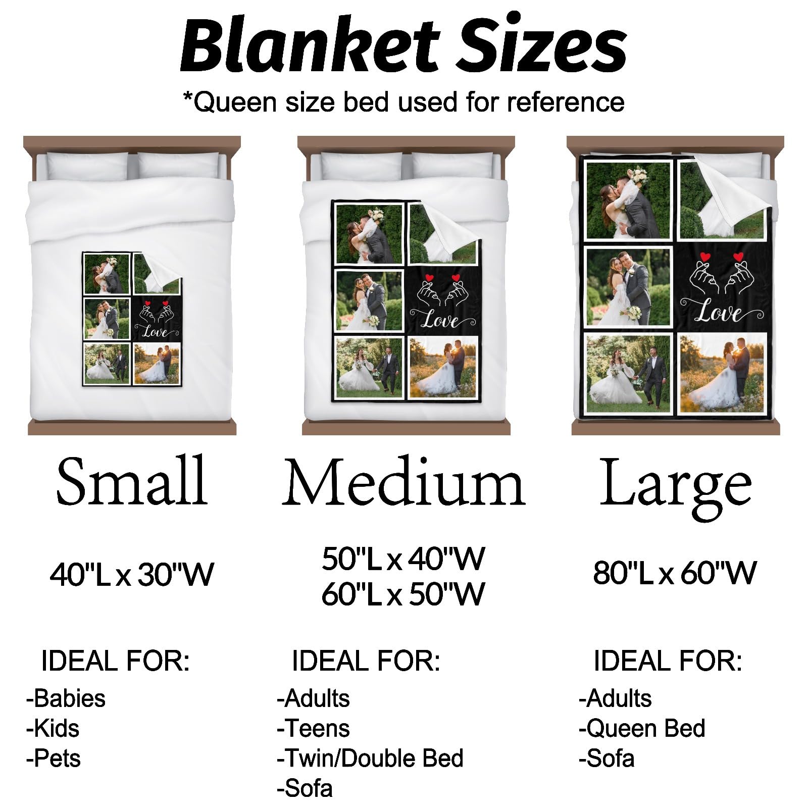 inkArts Custom Blanket Throws with Photos Text Personalized with Picture Customizable, Customize for Mom, Dad, Couple, Girlfriend, Boyfriend, Husband & Wife