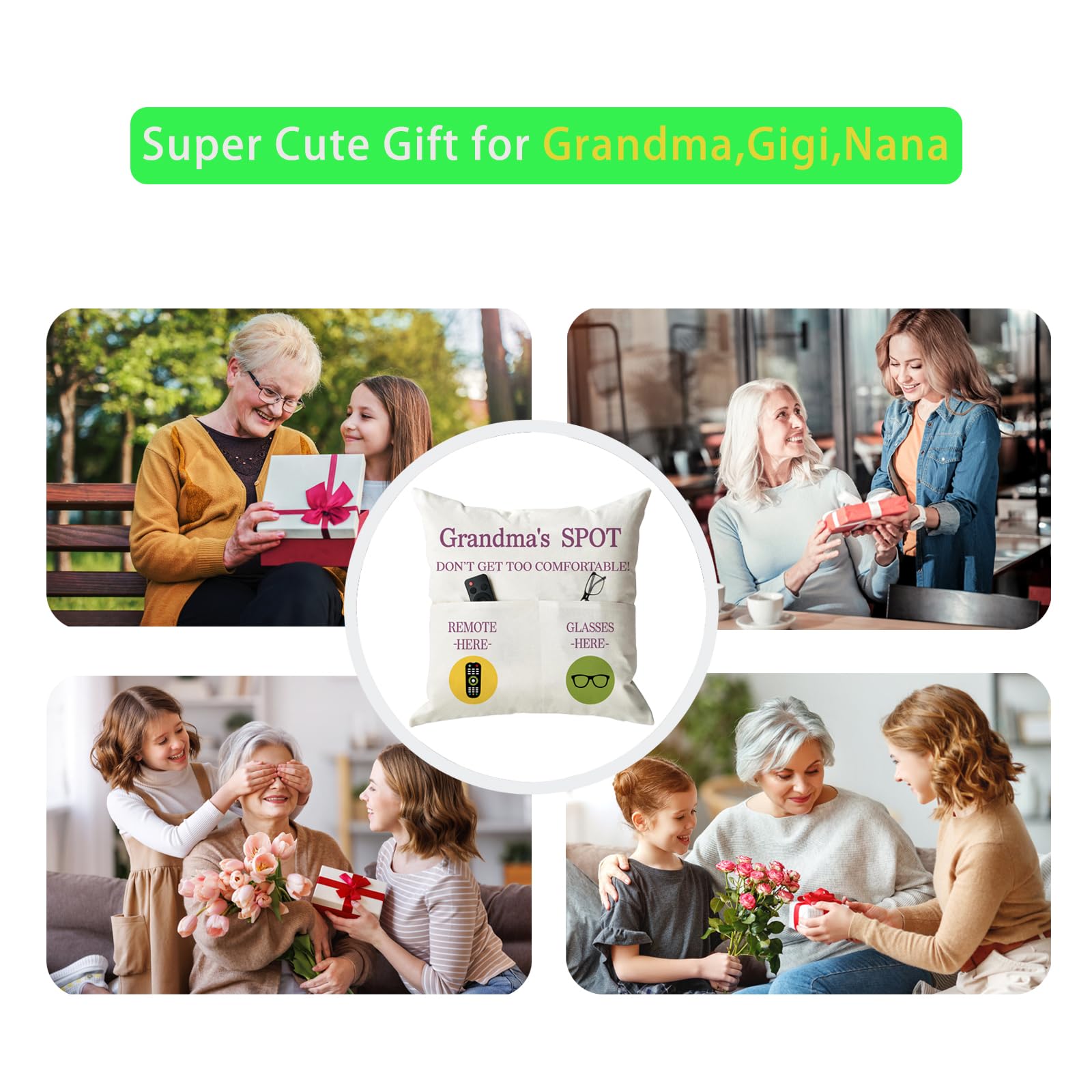 ONFAON Grandpa Gifts,Grandpa's Spot Throw Pillow Covers 18x18 Inch,Put Phone Glasses and Remote Control Pillowcase,Birthday Christmas Thanksgiving Day Gifts for Grandpa Stepdad,3-Pocket