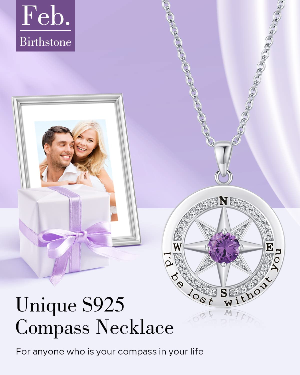 S925 Necklace Gift for Wife |Compass Jewelry |Women Anniversary |Sterling Silver |Girlfriend Birthday Gifts for Her Valentines |I'd be Lost without You |Jewel 18K Gold