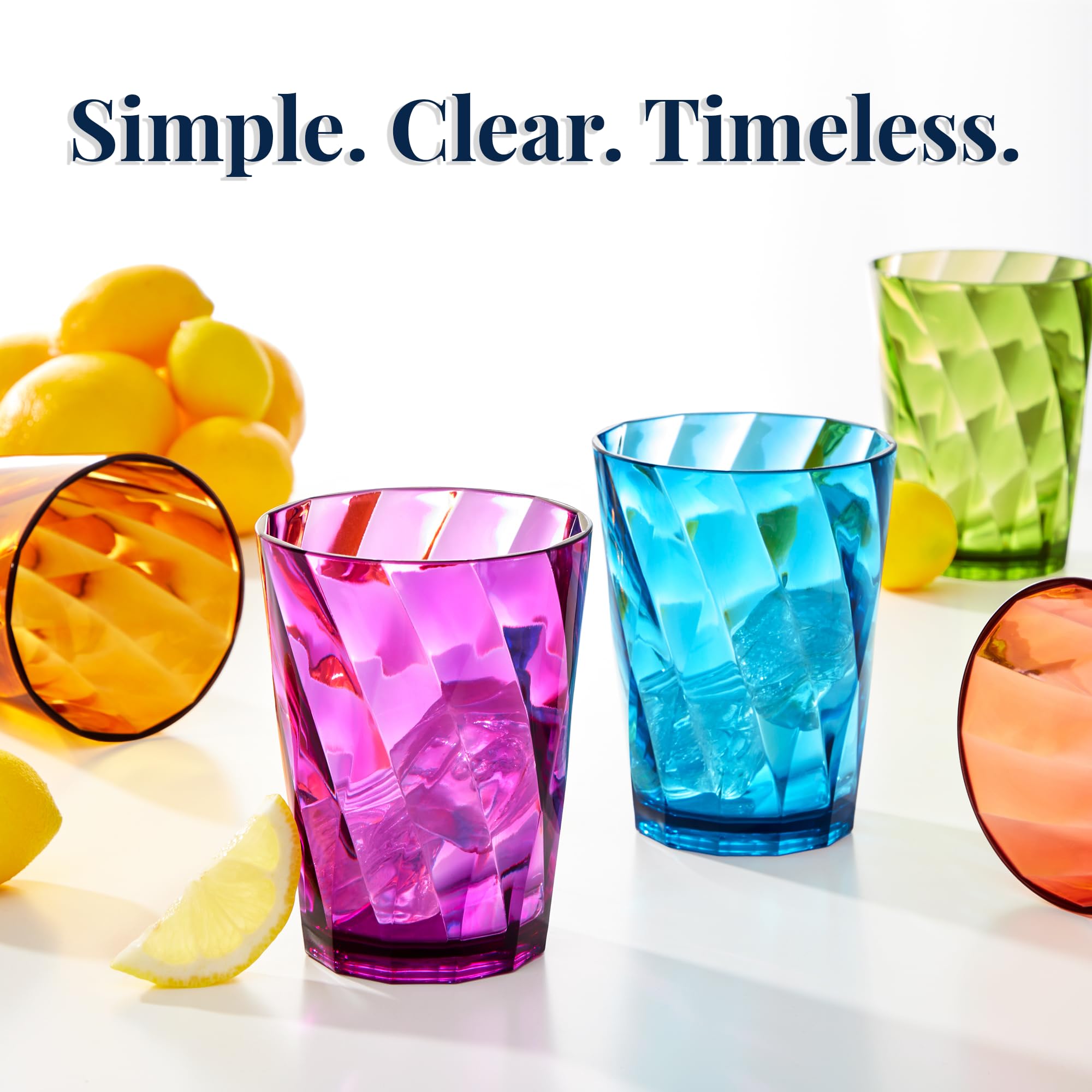 US Acrylic Optix Plastic Reusable Drinking Glasses (Set of 8) 20oz Water Cups in Jewel Tone Colors | BPA-Free Tumblers, Made in USA | Top-Rack Dishwasher Safe