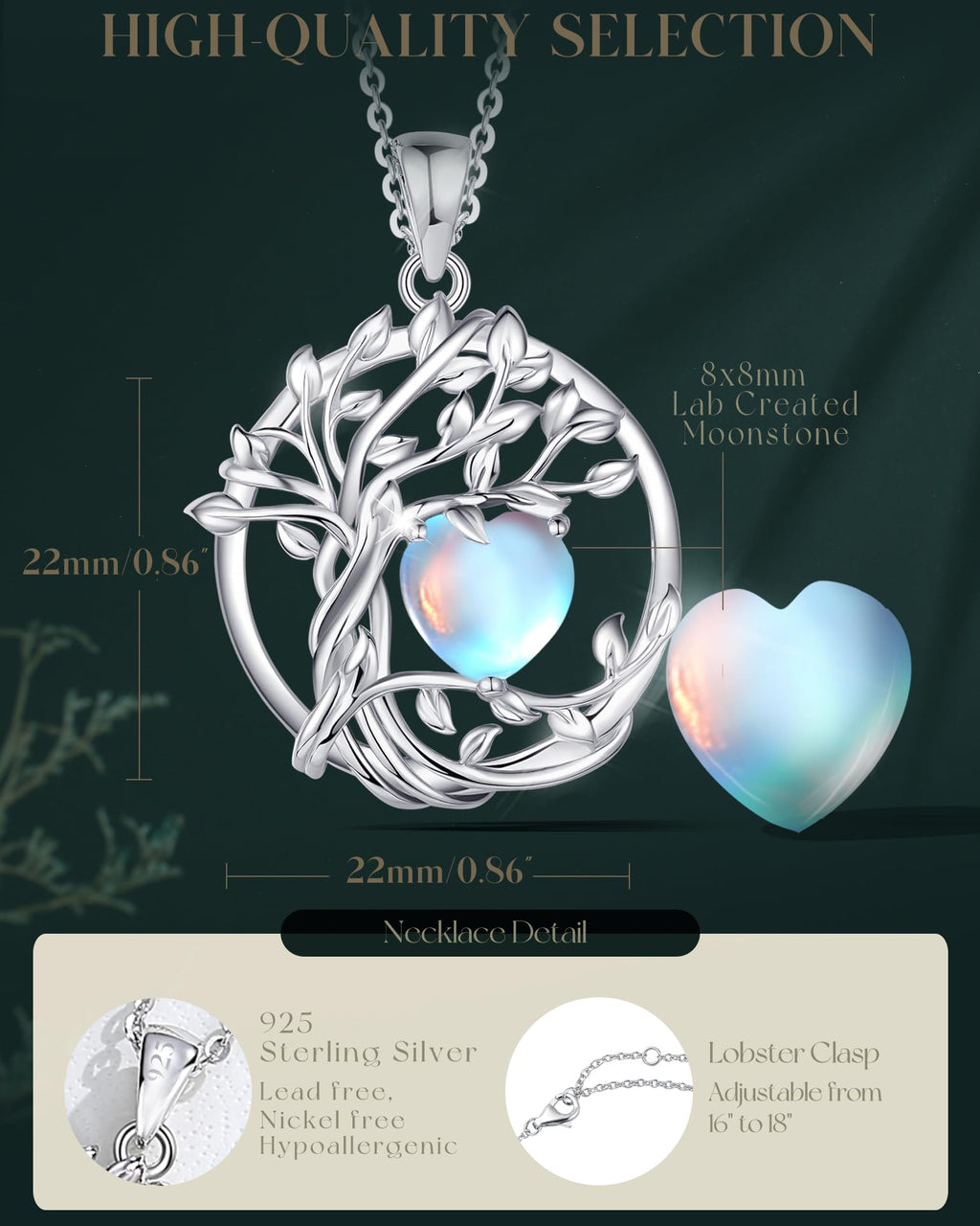 FANCIME Tree of life Birthstone necklace Sterling Silver Pendant Birthstone Necklace Gemstone Anniversary Birthday Jewelry Mothers Day Gifts for Mom Her Wife