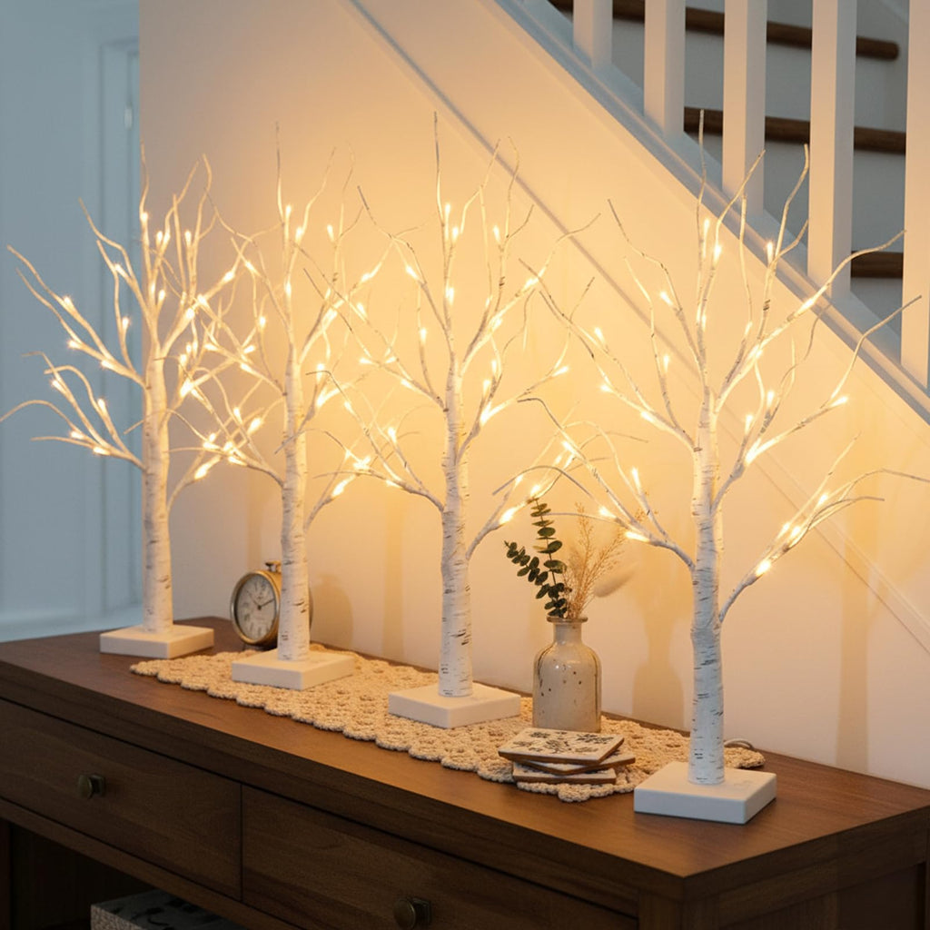 PEIDUO Home Decor, 2FT Birch Tree with LED Lights, Warm White Light up Tree Lamp, Artificial Trees for Home Table Inside, Battery Powered, Timer (2PK)