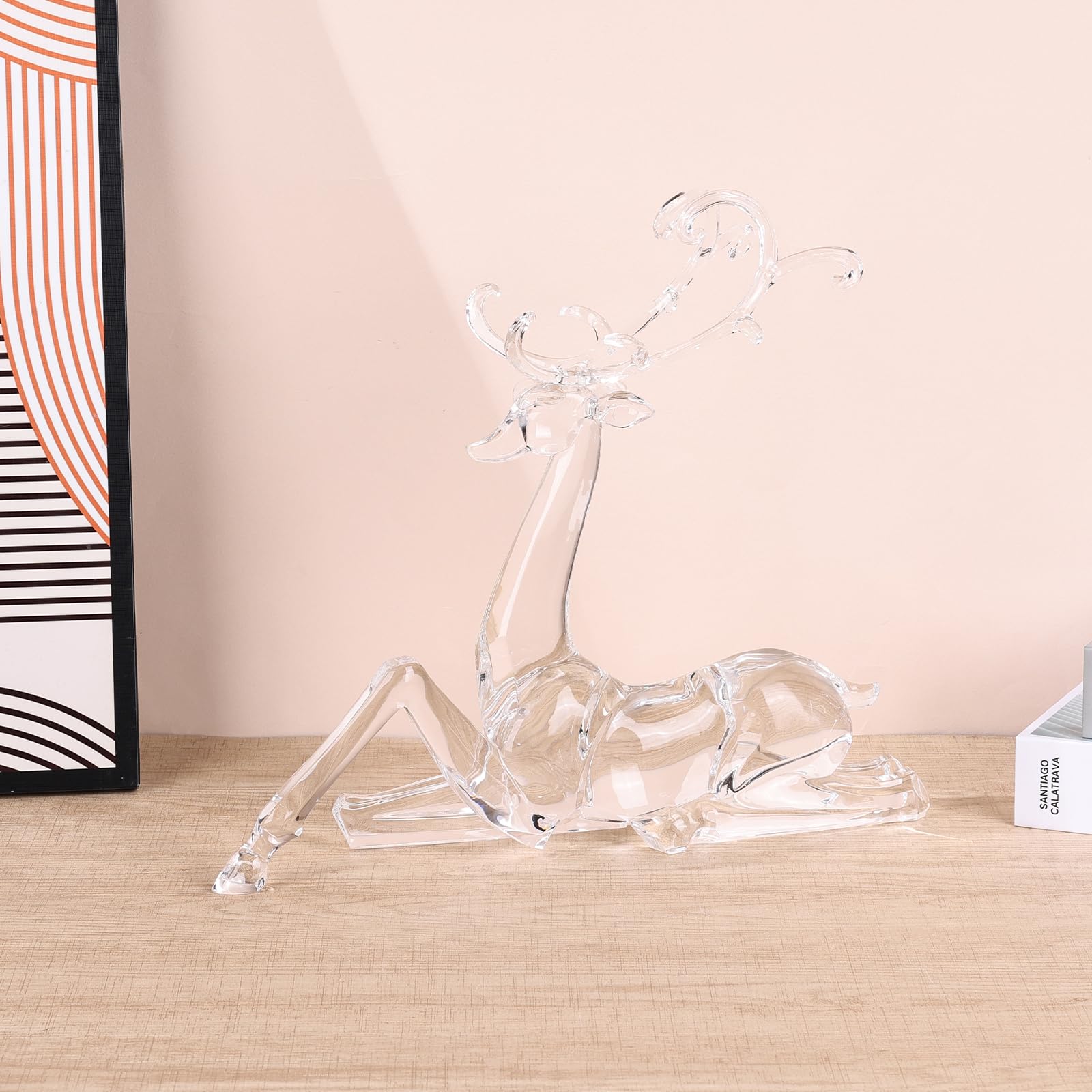 18" Tall Acrylic Christmas Reindeer Figurine - Elegant Clear Large Reindeer Ornaments for Christmas Indoor Decor, Holiday Centerpiece, Living Room, Fireplace, Table Display (Gold Standing Reindeer)