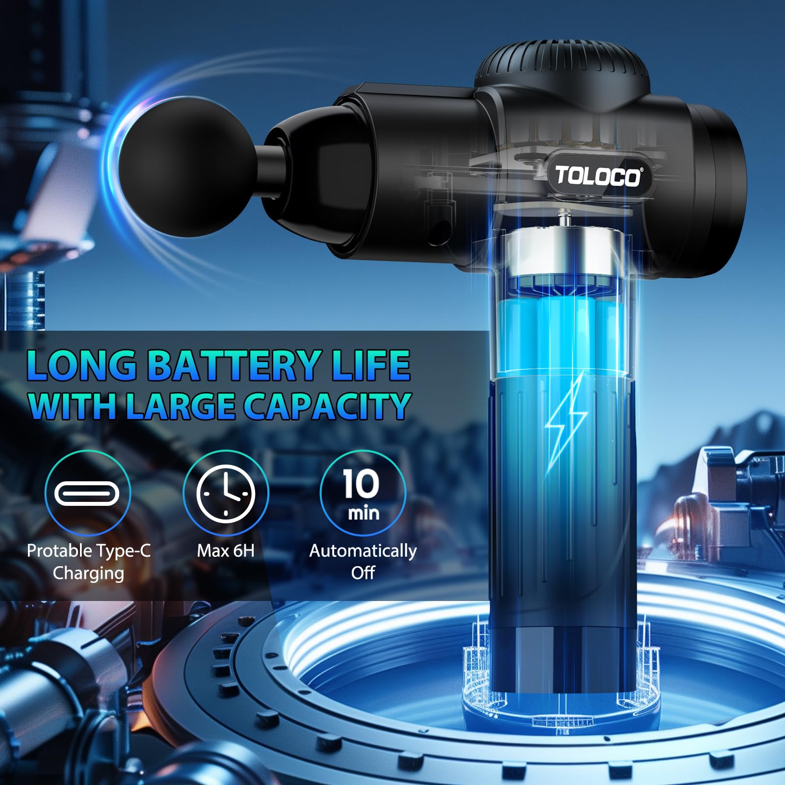 TOLOCO Massage Gun, Deep Tissue Back Massage for Athletes for Pain Relief, Percussion Massager with 10 Massages Heads & Silent Brushless Motor, Fathers Day Dad Gifts, Black