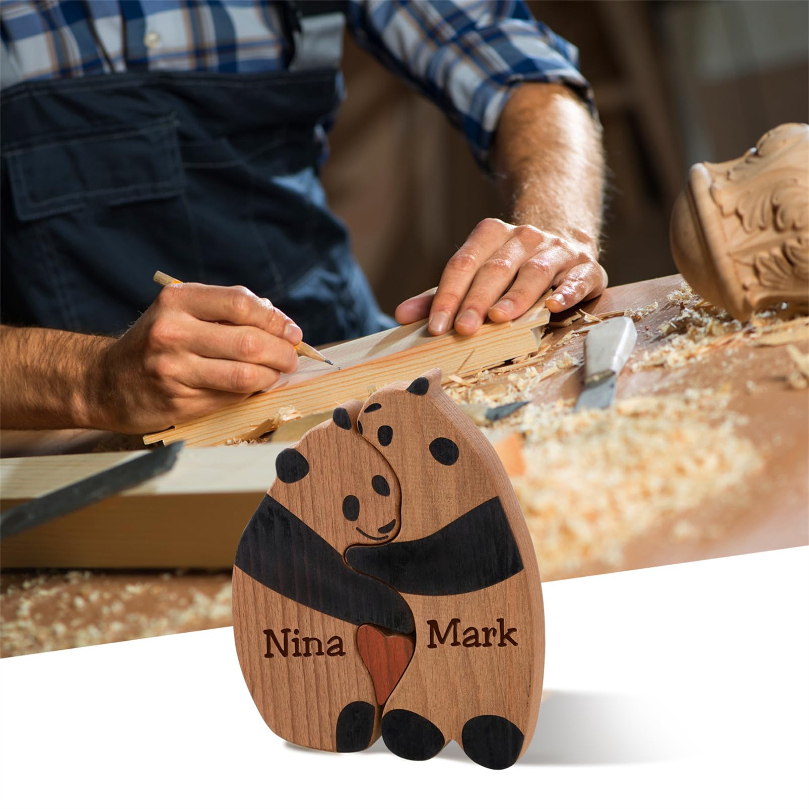 Personalized Family Name Puzzle with 2-8 Names Custom Wooden Bear Puzzle with Names Customized Wooden Puzzle Gifts for Christmas (Bear)