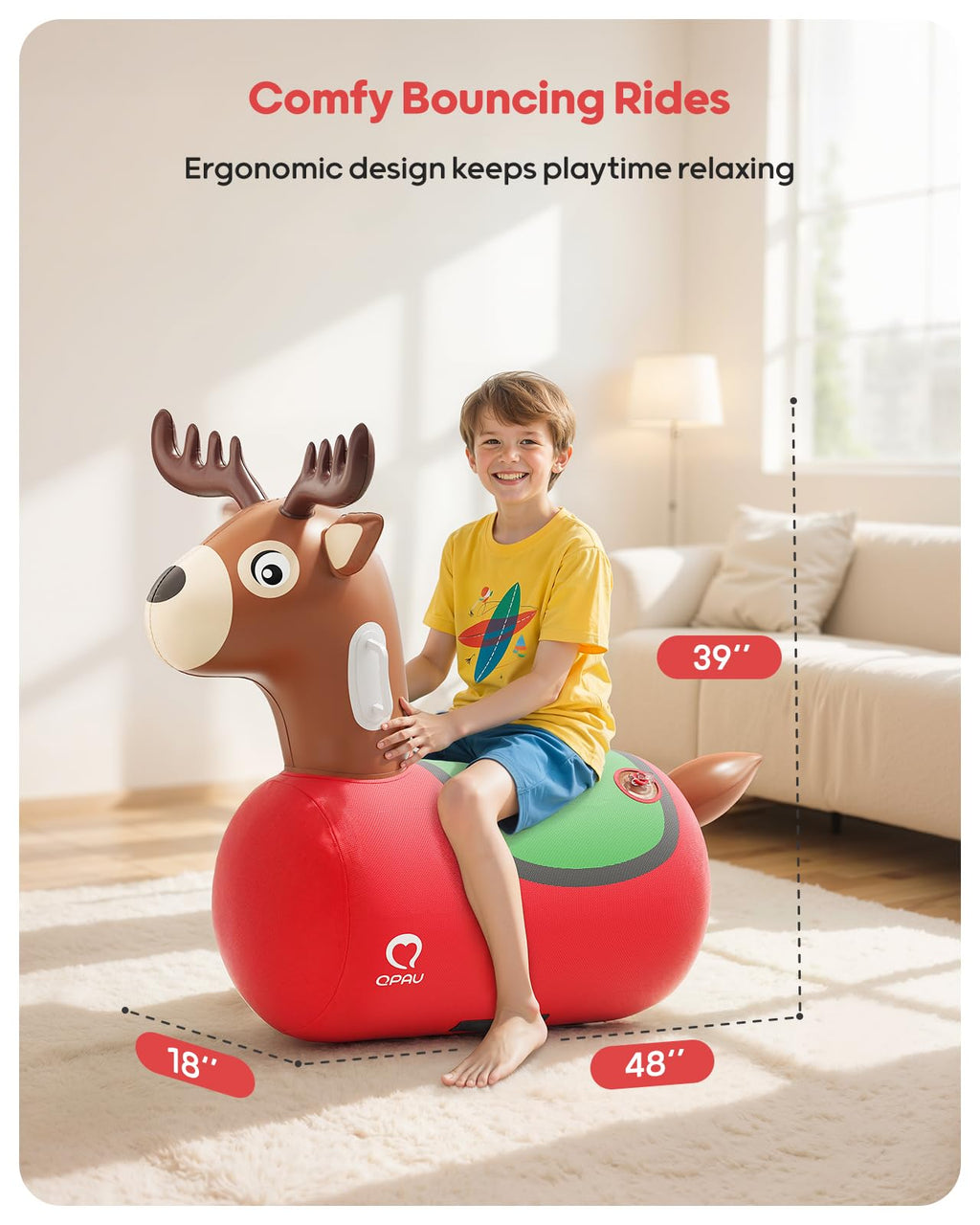 QPAU Inflatable Bouncy Dinosaur Toys 2 PCS with Hand Pump, Heavy Duty Giant Bouncy Pal, 220lbs Load Capacity, Ride On Bouncy Animal Hopper Toy, Indoor Outdoor Bouncers for Kids Girls Boys Ages 5+