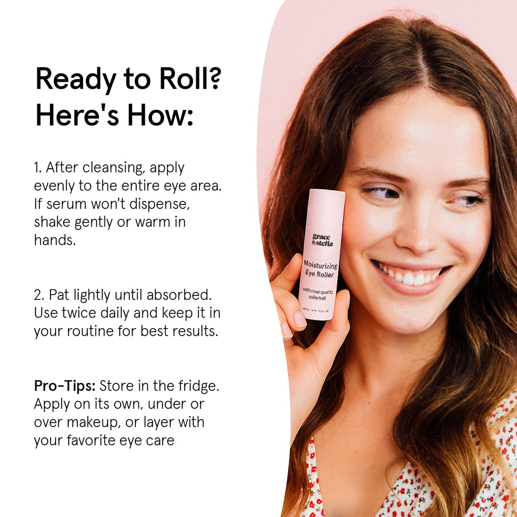 grace & stella Under Eye Brightener Roller - Airplane Travel Essentials - Travel Size Toiletries - Retinol & Caffeine Eye Serum for Puffiness, Dark Circles, Wrinkles - Vegan Skincare (15ml / 0.51floz)