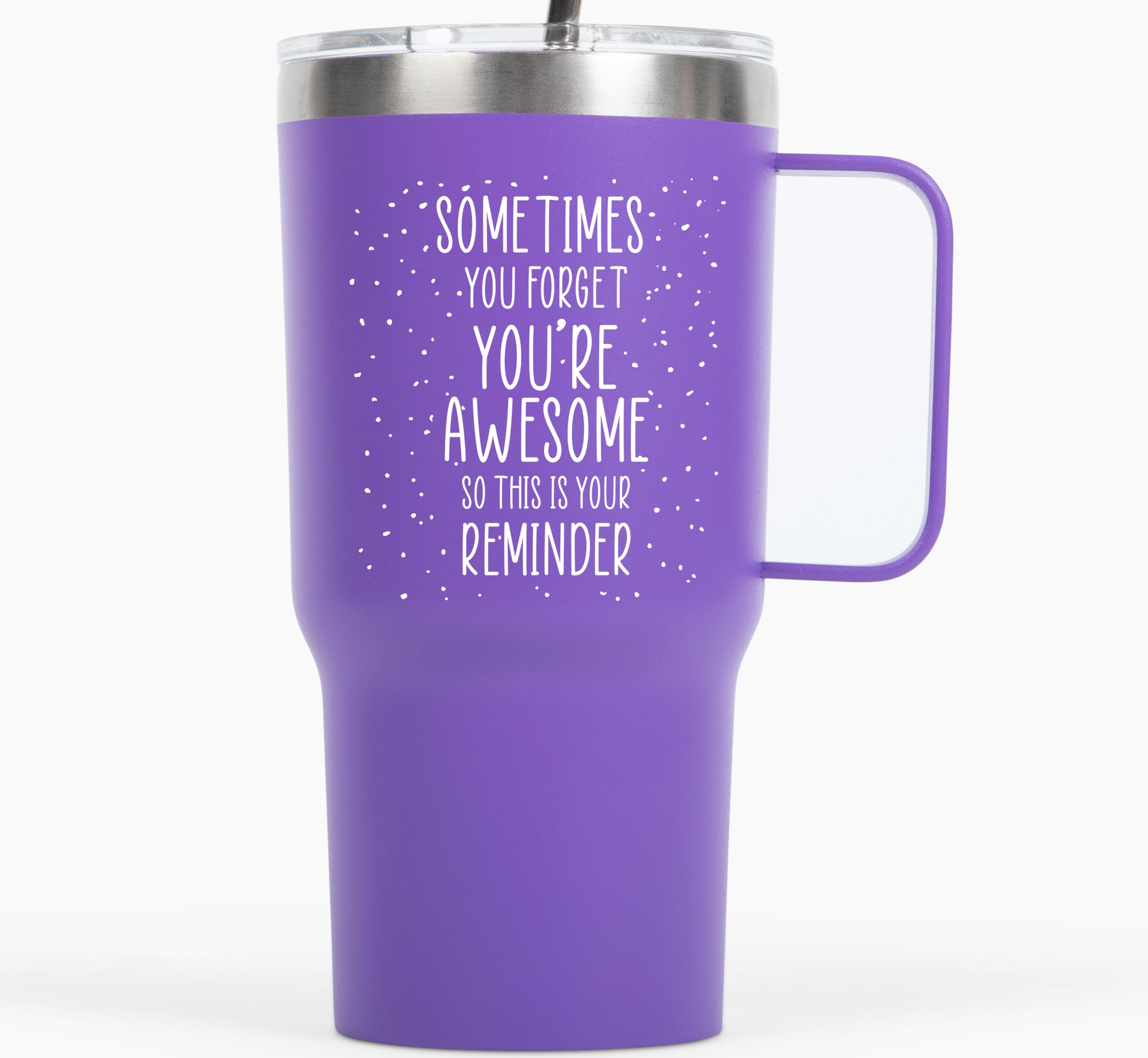 Birthday Gifts for Women Friendship - Purple Gifts for Women Coffee Mug 14oz Sometimes You Forget You're Awesome Unique Gift Idea for Older Women Over 50, 60, Inspirational Cup for Mom, Her