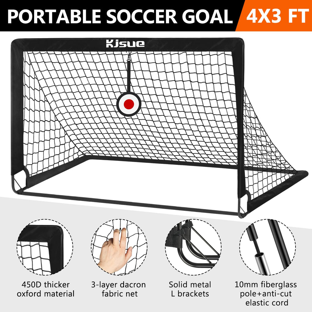 Soccer Goal, Kids Soccer Goals for Backyard Set of 2, 4 x 3ft Soccer Net Training Equipment, Pop Up Toddler Soccer Goal for Outdoor Indoor Sports Games