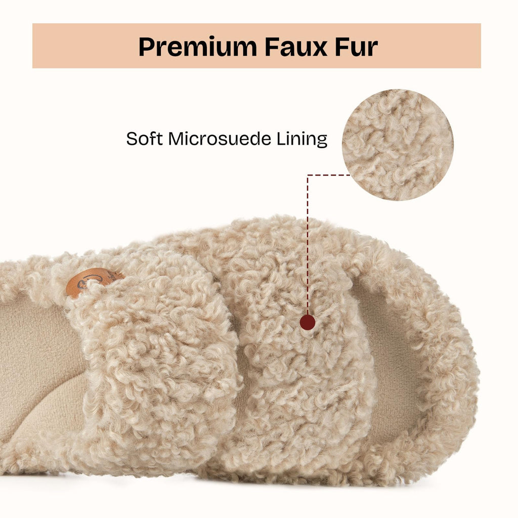 EverFoams Womens Fuzzy Open-toe Slippers Soft Comfy Memory Foam Indoor House Shoes