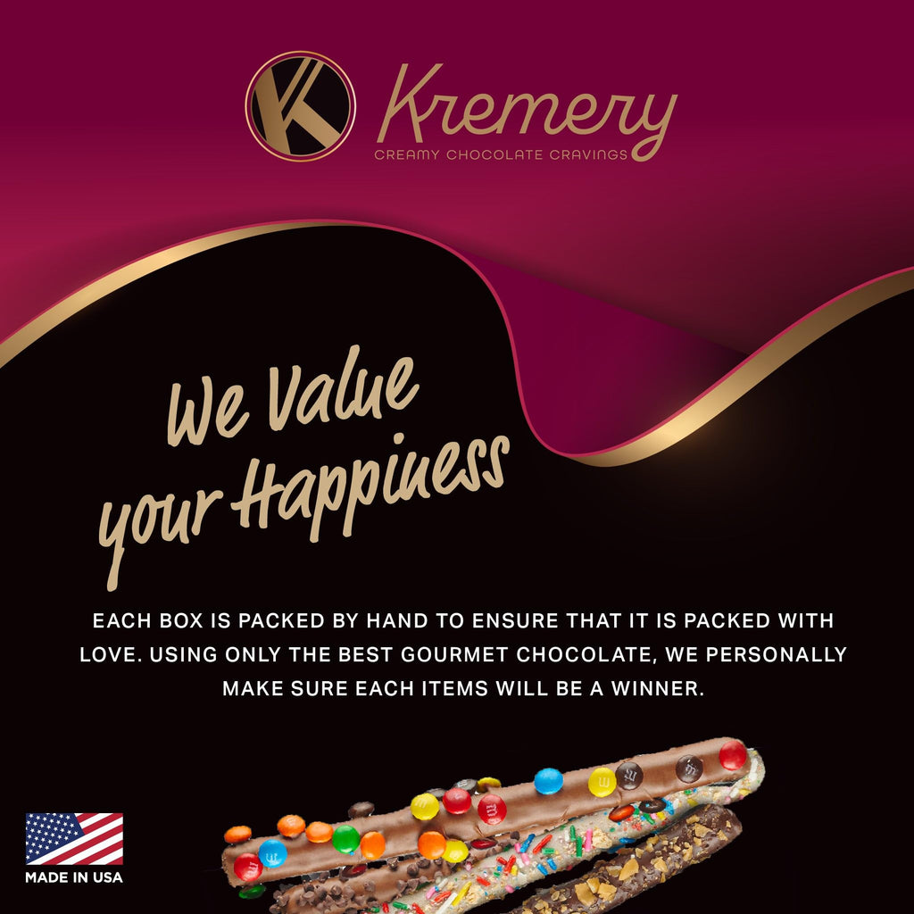 KREMERY Creamy Chocolate Cravings - Fathers Day Treats, Gift For Dad, Chocolate Covered Pretzel Rods Gift Basket with Candied Toppings (8 Pretzels) Sweet Treats in Clear Tube Kosher