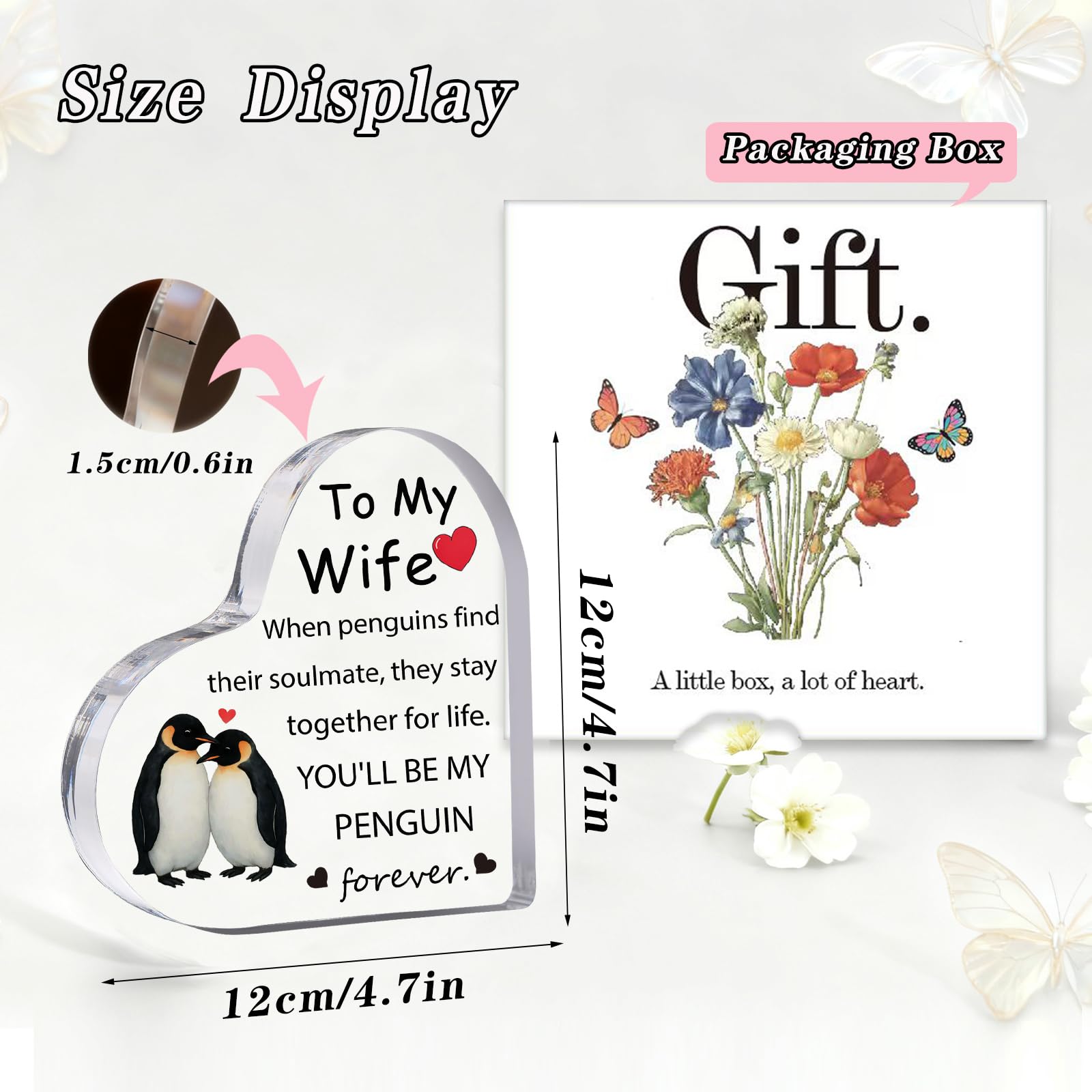 Gift for Husband, Romantic Acrylic Heart Penguin Paperweights, Anniversary, Valentine's, Christmas, Father's Day, Birthday Gifts for Husband from Wife