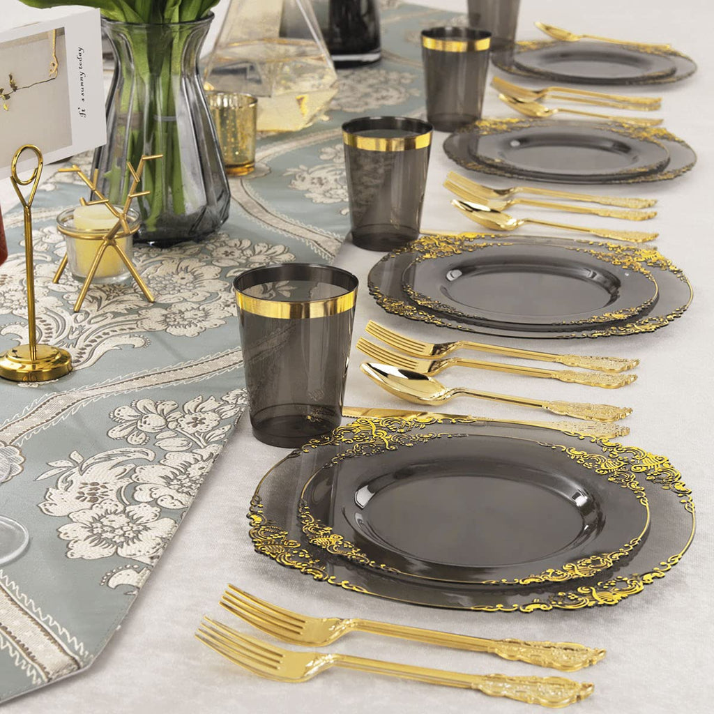Nervure 175PCS Clear Blue Plastic Plates - Plastic Dinnerware Set Include 25Dinner Plates, 25Dessert Plates, 25Cups, 25Forks, 25Knives, 25Spoons, 25Napkins Perfect for Wedding & Party