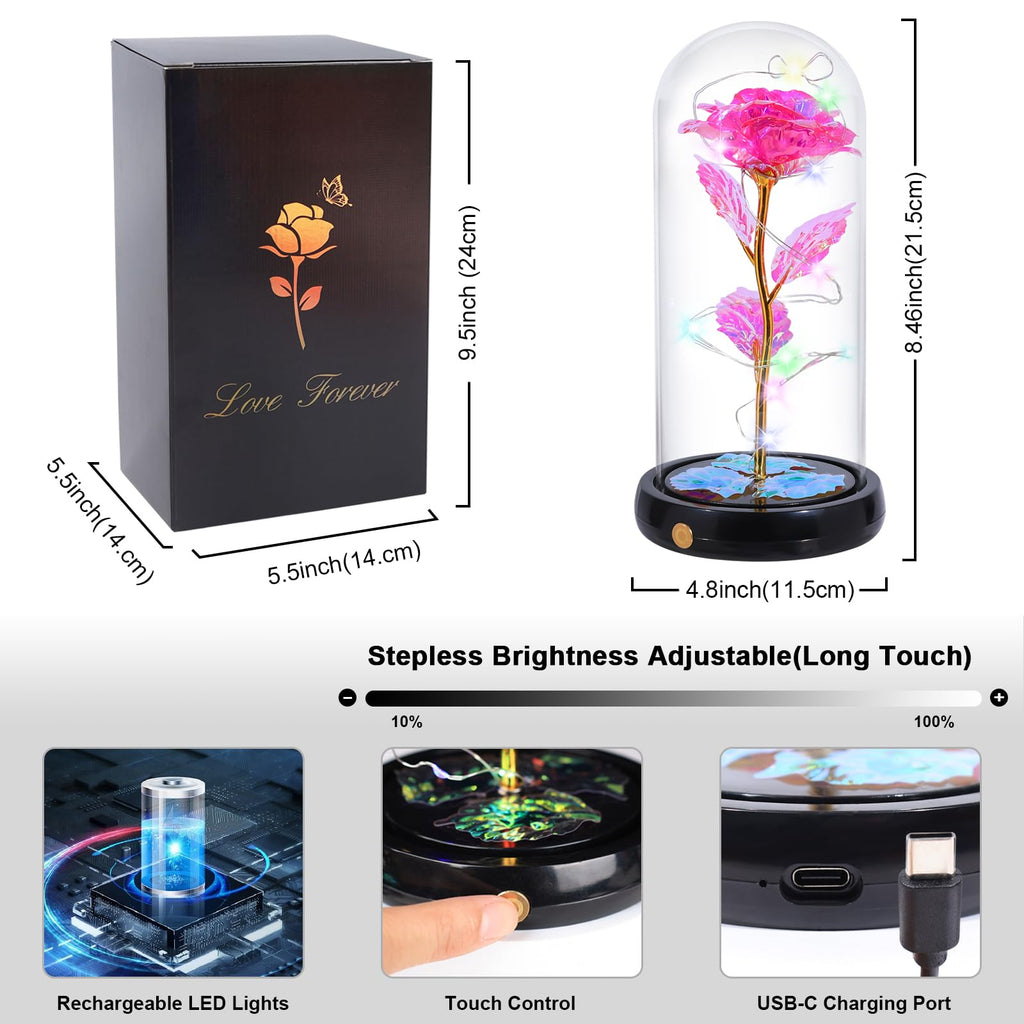 Pusuny Mothers Day Flowers Gifts for Mom Women Birthday Gift Galaxy Glass Rose Forever Eternal Crystal Flowers Rose in Glass Dome with Butterfly Mother's Day Roses Gifts for Mom Daughter Wife Purple