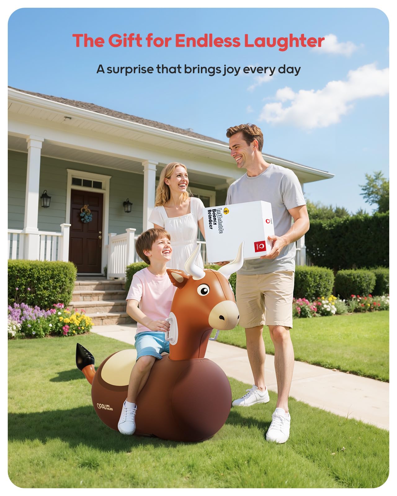 QPAU Inflatable Bouncy Dinosaur Toys 2 PCS with Hand Pump, Heavy Duty Giant Bouncy Pal, 220lbs Load Capacity, Ride On Bouncy Animal Hopper Toy, Indoor Outdoor Bouncers for Kids Girls Boys Ages 5+