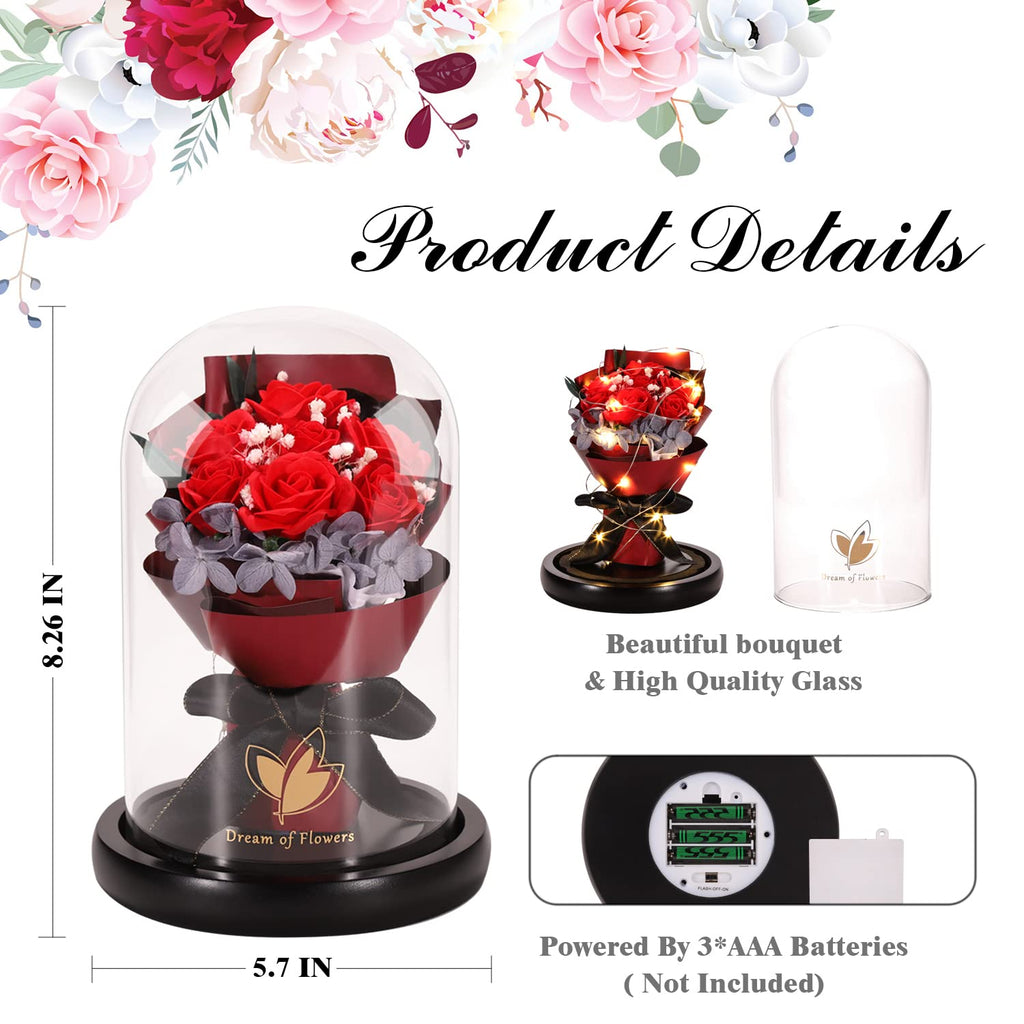 Beauty and The Beast Rose for Mom, Birthday Gifts for Women, Light Up Roses, Glass Dome Rose with LED Lights, Red Roses, Women's Gift for Mom Wife Grandmother