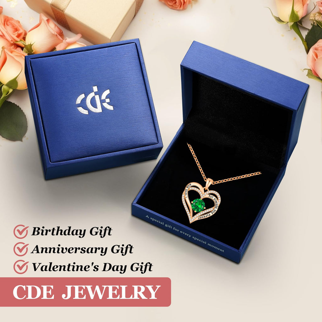CDE Forever Love Heart Necklaces for Women, Wedding Anniversary, Valentine's，Birthday Mothers Christmas Day Gifts for Mom, Mother, Wife, S925 Silver Jewelry with Birthstone Pendant