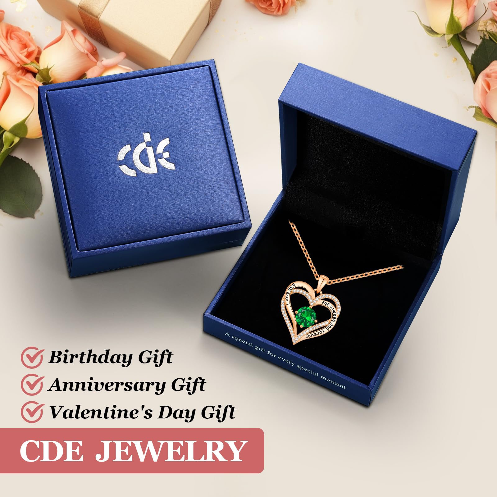 CDE Forever Love Heart Necklaces for Women, Wedding Anniversary, Valentine's，Birthday Mothers Christmas Day Gifts for Mom, Mother, Wife, S925 Silver Jewelry with Birthstone Pendant