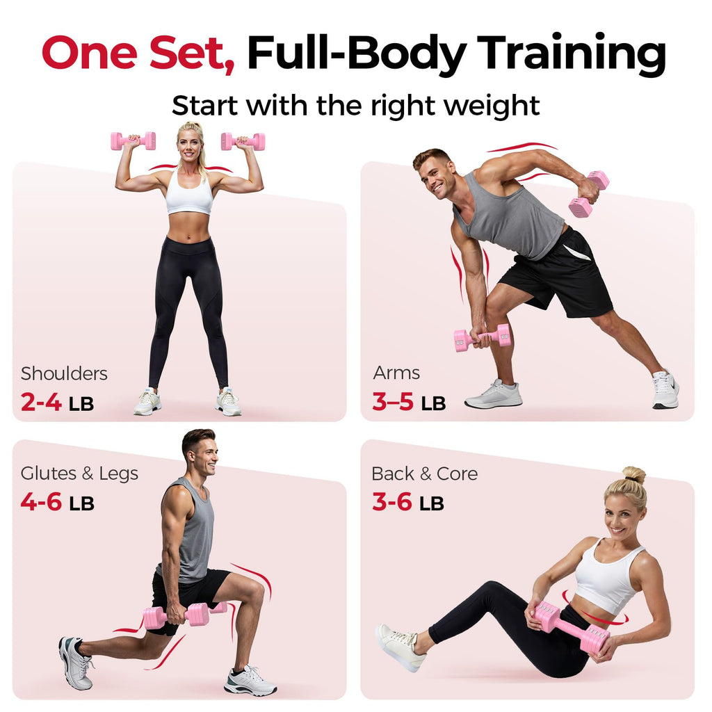 FEIERDUN DB3 5-in-1 Adjustable Dumbbell Set, 6LB/10LB Pair Adjustable Weights for Women at Home, Dual Locking Stable Hand Weights with TPU Soft Handle, Home Gym, Rehab, Pilates, Yoga, Strength Training