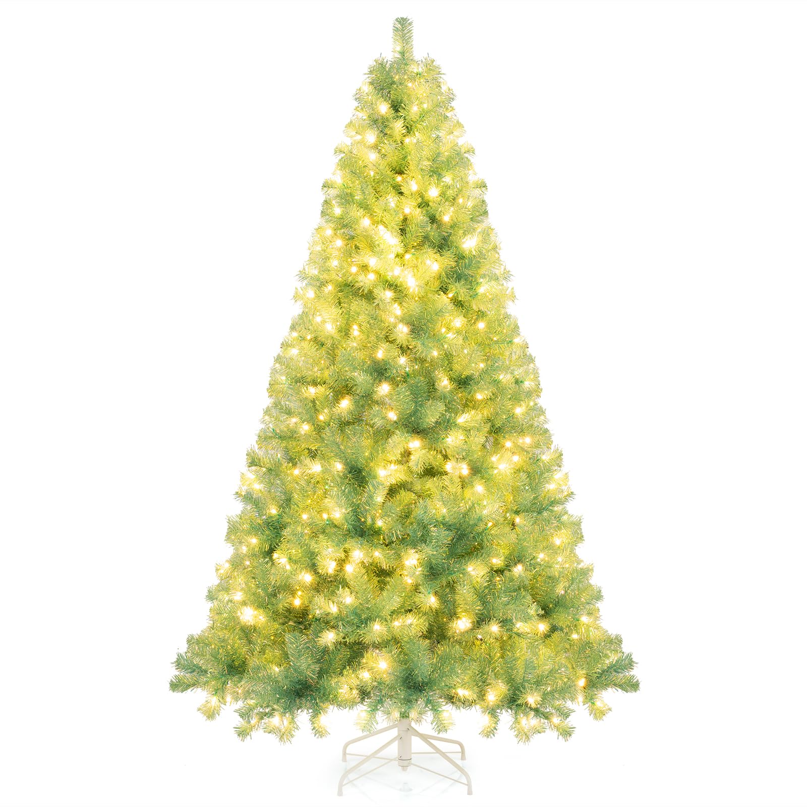 Goplus 7FT Pre-Lit Artificial Christmas Tree Auto-Spread/Close up Branches 11 Flash Modes with Multicolored 400 LED Lights & Metal Stand